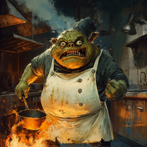 A Surprised Skinny Chef with Green Skin