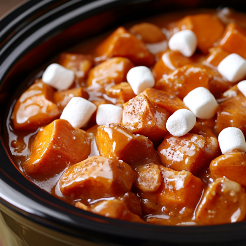 A Sweet Potato Crockpot Delight with Marshmallows