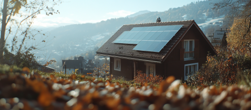A Swiss House with Solar Panels in Winter