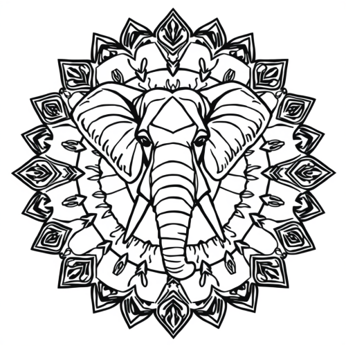 A Symmetrical Mandala Elephant Coloring Page.