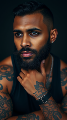A Tattooed Black Man with Beard