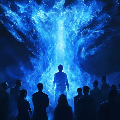 A Team Admires Empathetic Leader in Blue Light