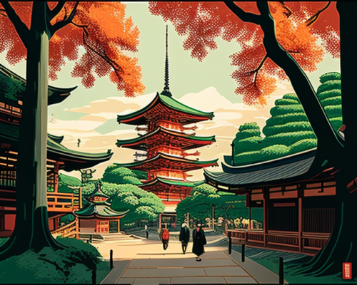 A Temple in Kyoto with Red Brick Walls