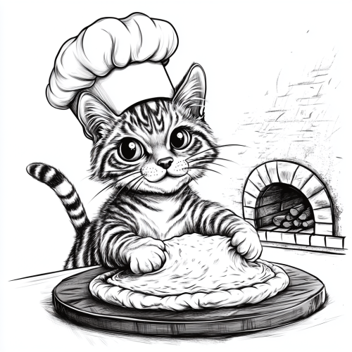 A Tiger-Striped Cat Chef Making Pizza Dough