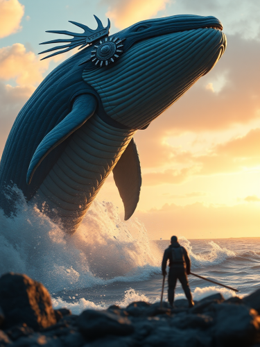 A Titan Warrior Blue Whale in 4K Cinematic Illustration
