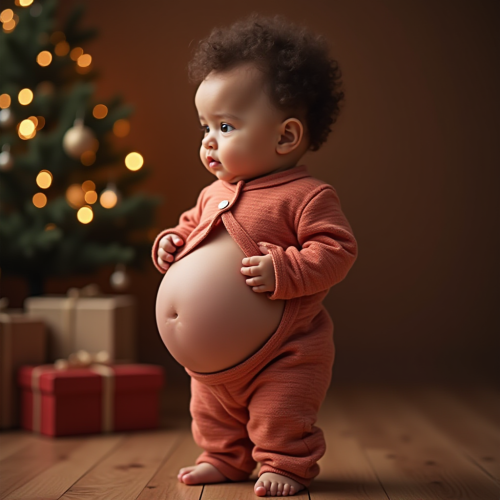 A Toddler's Big Belly on Christmas Morning