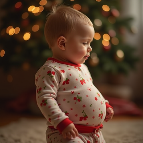 A Toddler Boy's Big Christmas Belly in Pajamas