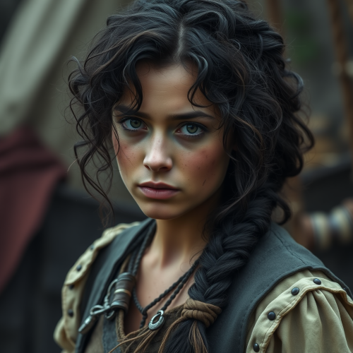 A Tomboy Medieval Female Pirate with Curly Hair