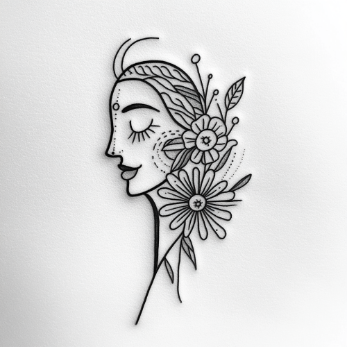 A Traditional Tattoo Illustration with Symbolic Line Drawing