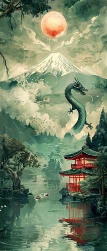 A Tranquil Japanese Landscape with Mount Fuji