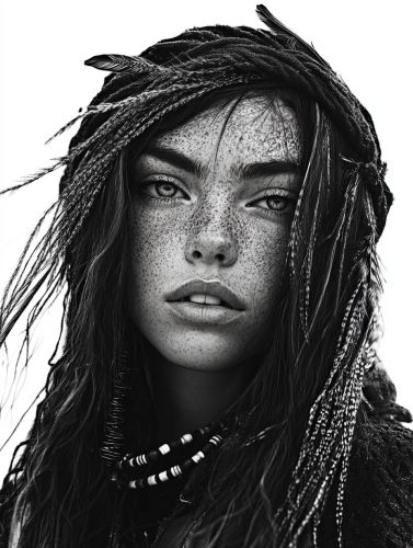A Tribal Girl's Portrait with Feathered Hair