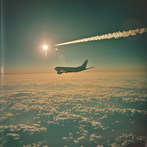 A Turquoise Jet Flying in Sunset Skies.