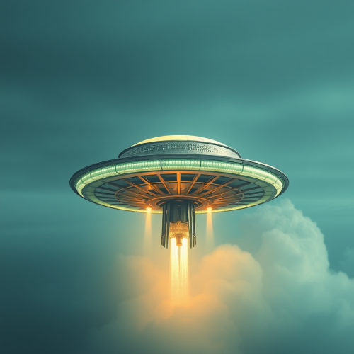 A UFO flying in the night sky.