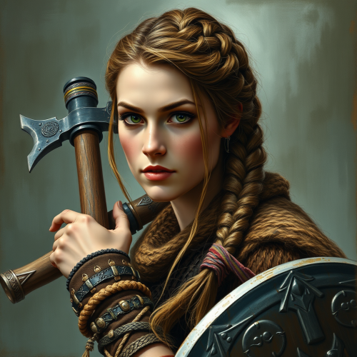 A Valkyrie Viking Warrior in Oil Painting Style