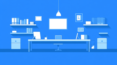 A Vibrant Blue, Minimalist School Classroom Illustration