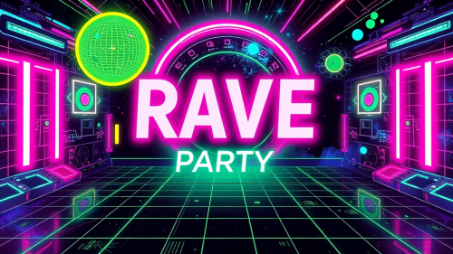 A Vibrant Retro-Futuristic Rave Party Poster