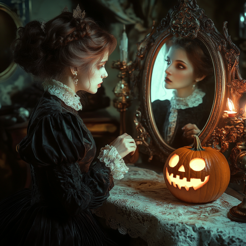 A Victorian girl seeking fortune in mirror