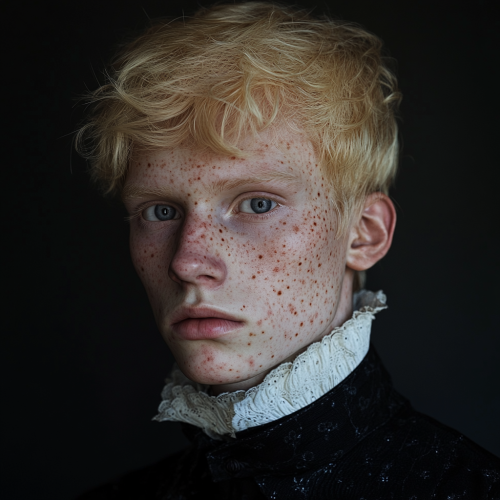 A Victorian-style young man with pale skin & smallpox marks