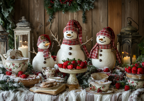 A Vintage Christmas Tea Party with Snowmen and Decor