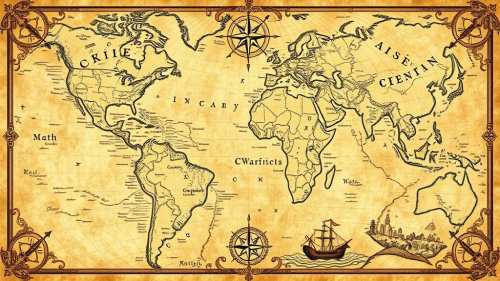 A Vintage Map with Ancient Nautical Routes