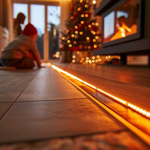 A Warm Floor with Orange Cable in Cozy Room