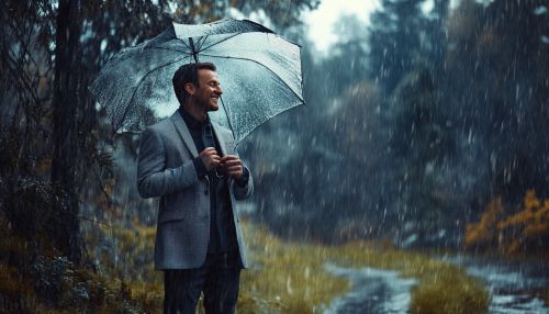 A Well-Dressed Man Smiling in Rainstorm