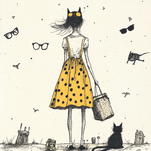 A Whimsical Girl in Polka-Dotted Dress