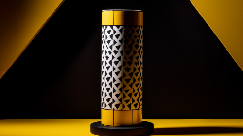 A White Cylinder on Black Triangle with Geometric Background A White Cylinder on Black Triangle with Geometric Background