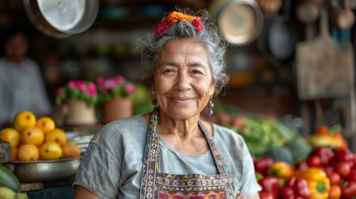 A Wise Salvadorian Woman Cooking in a Latinamerican Kitchen