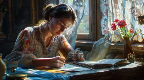 A Woman Completing Documents in Bright Light