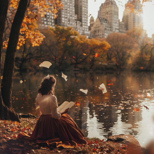 A Woman in Central Park Writing Poetry