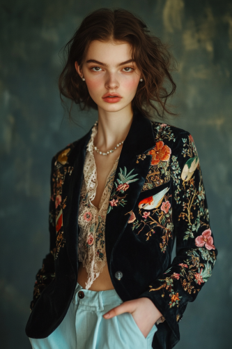 A Woman in Japanese Art-Inspired Outfit