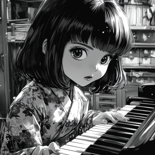 A Woman in Kimono Playing Piano in Horror