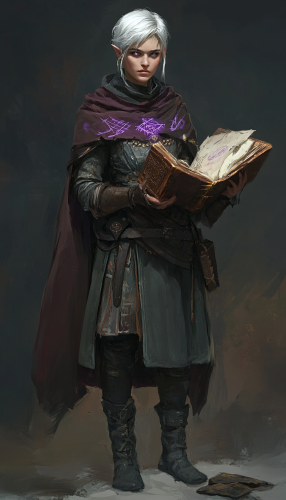 A Young Half-Human Elf Girl with Magical Tome