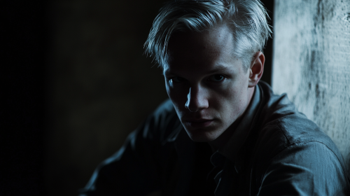A Young Julian Assange in Moody Cinematic Shadows