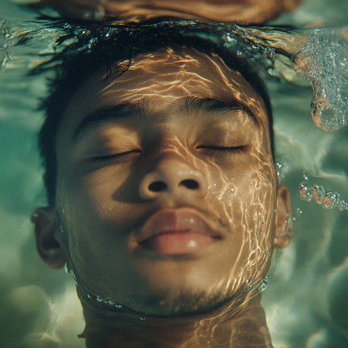 A Young Malay Man Serenely Floating Underwater