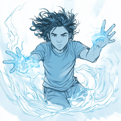 A Young Man Floating with Blue Energy