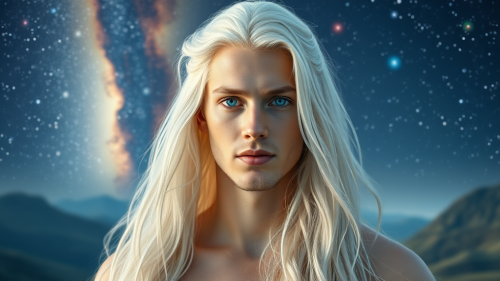 A Young Pleiadian Man in a Cosmic Landscape