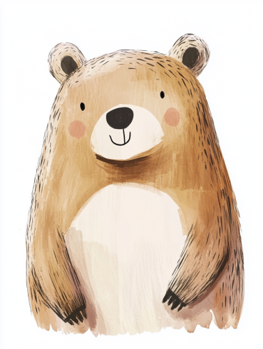 A bear with minimalist painting on white background