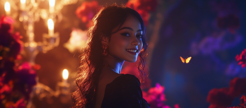 A beautiful Indian girl in black outfit smiling