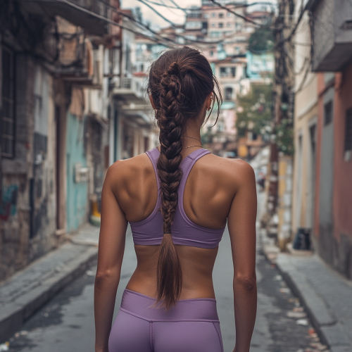 A beautiful Turkish woman walking in workout clothes