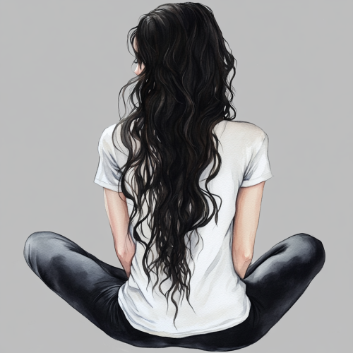 A beautiful girl with back pain in watercolor