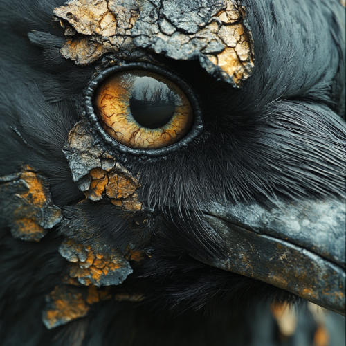 A beautiful raven closely watching over wasteland