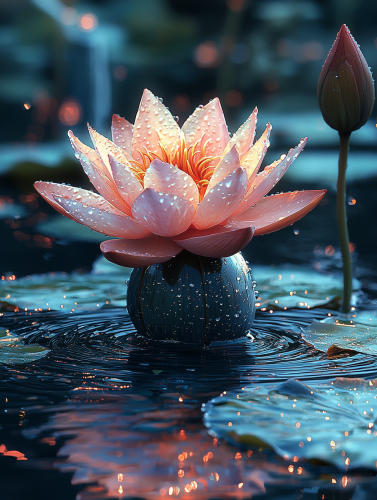A beautiful realistic lotus flower in water