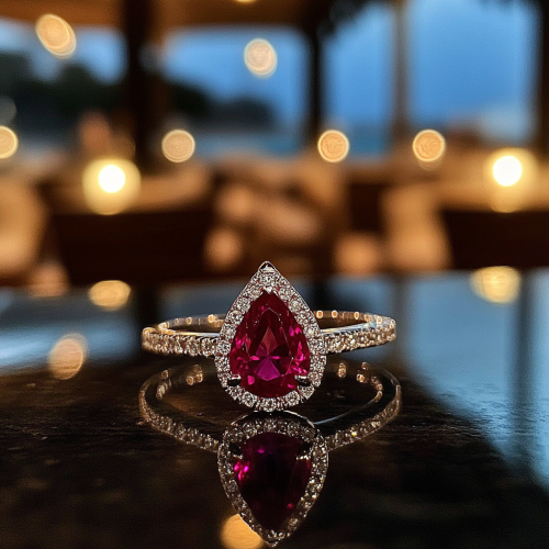 A beautiful ruby engagement ring in romantic setting