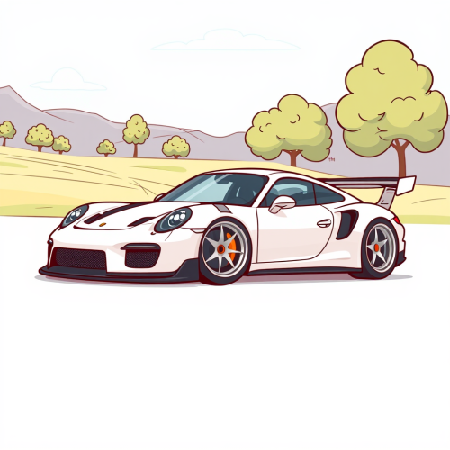 A beautiful white cartoon Porsche car.