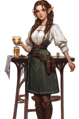 A beautiful young elf tavern waitress in fantasy