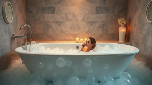 A big bubble bath with colorful bubbles.