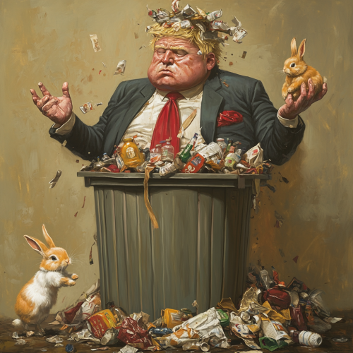 A big man with small hands covered in trash