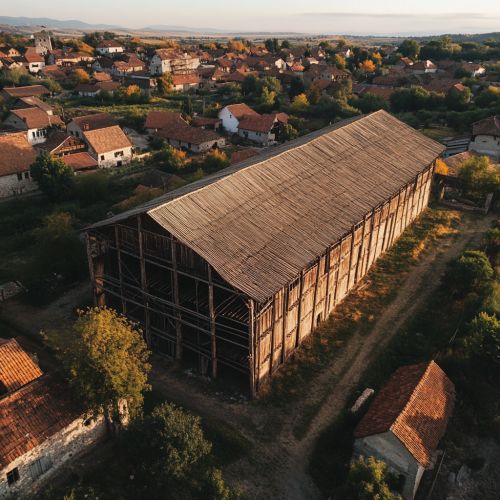 A big medieval granary in a small town A big medieval granary in a small town